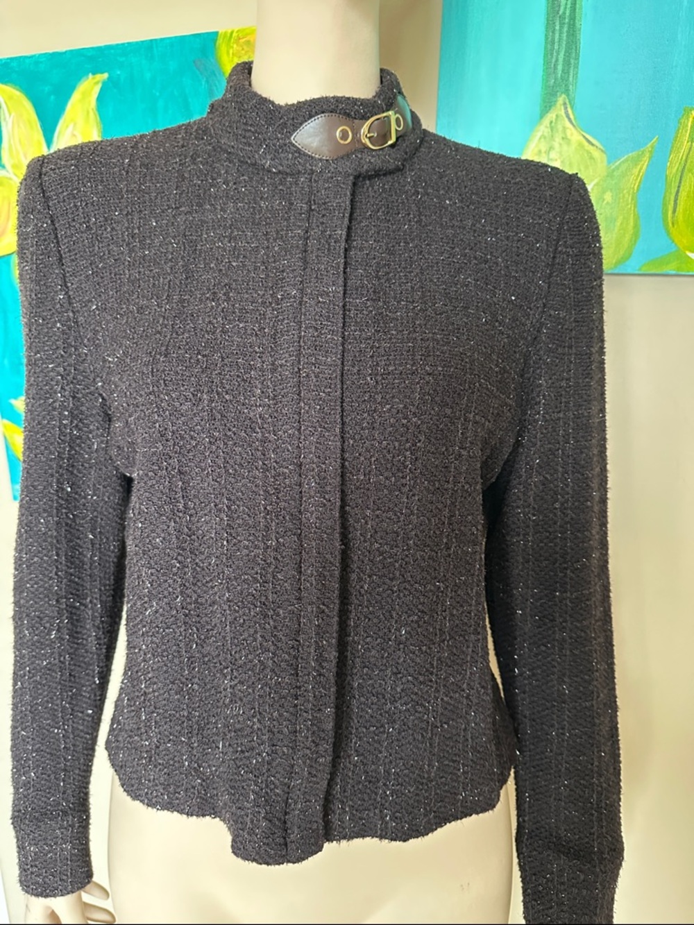 St. John Collection Brown Tweed Buckle-Neck Jacket
